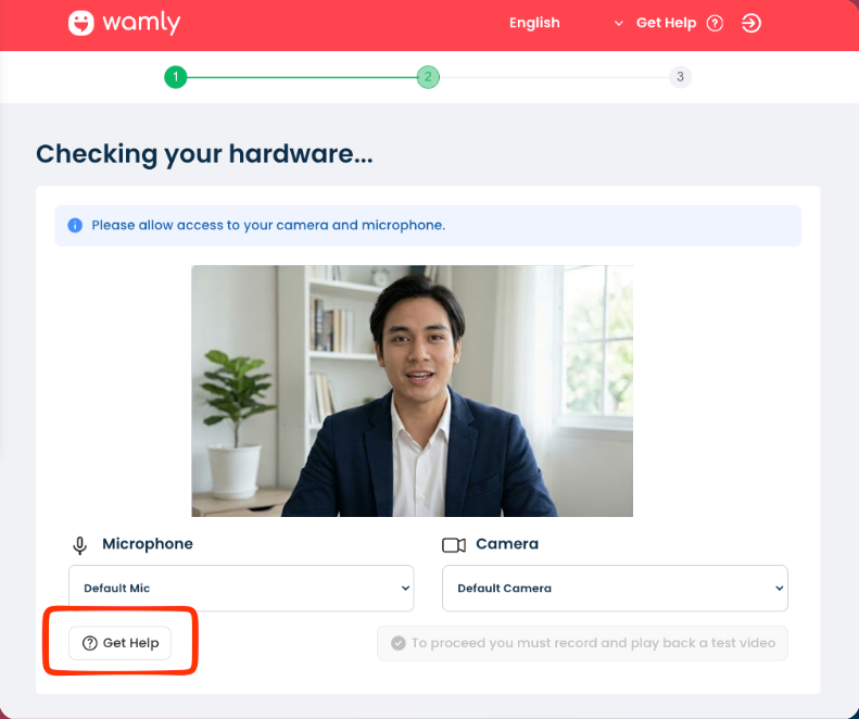 The device check screen with the Get Help button